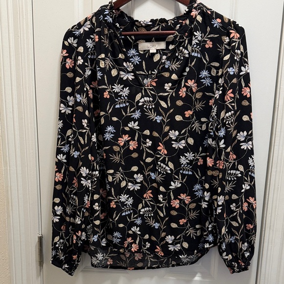 LOFT Tops - LOFT Black Blouse with Floral Design